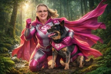 Jocelyne portrayed as a hope superhero alongside her dog